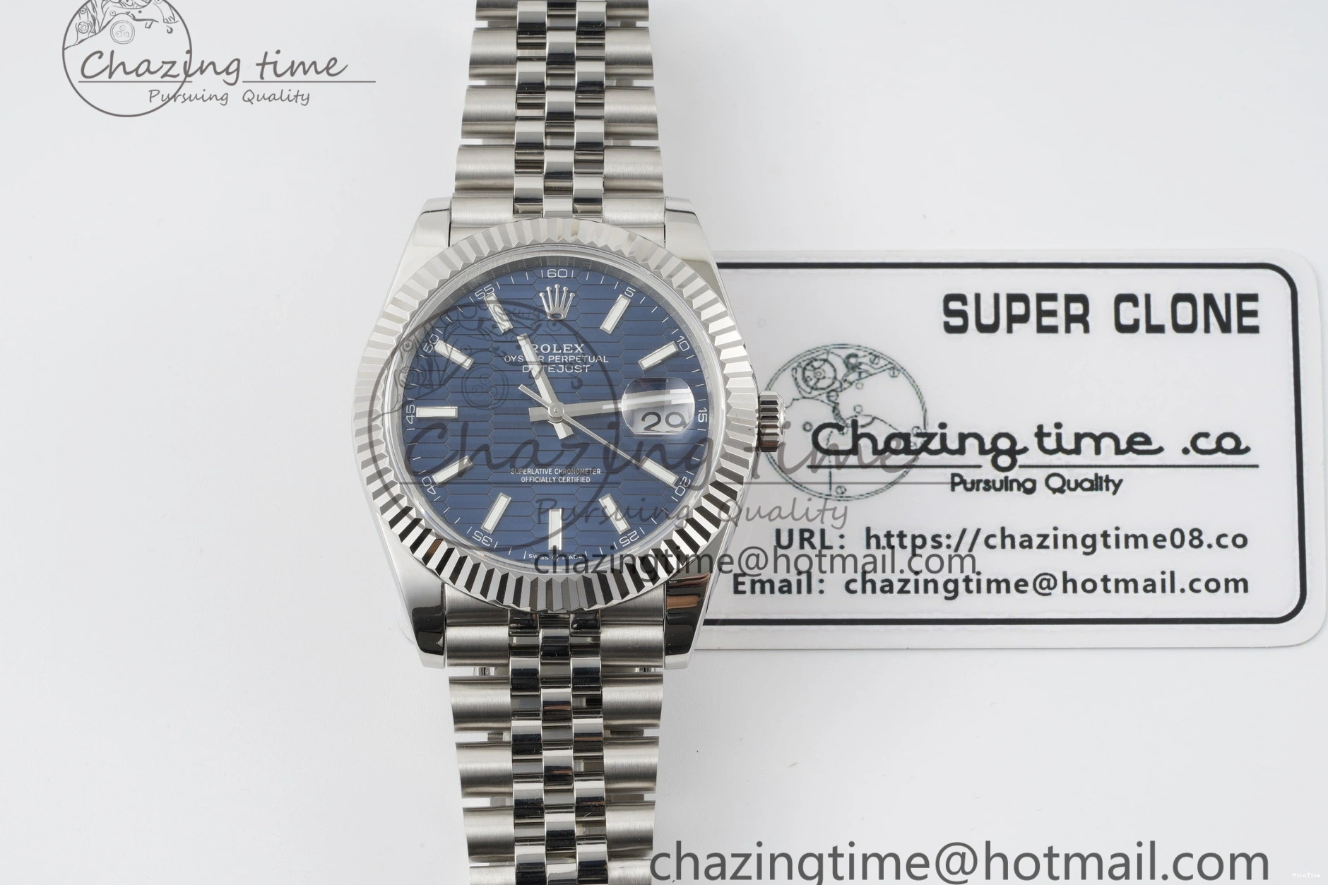 MiroTime 0415 TopPick DateJust 41 SS JDF 904L Steel Blue Textured Dial on Jubilee Bracelet VR3235 V 2235